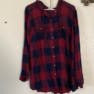 Navy and Maroon Hooded Flannel